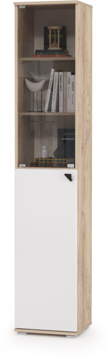 КР100 Бостон 13.155 Шкаф, цвет дуб эндгрейн элегантный/фасады МДФ милк рикамо софт, ШхГхВ 38,6х35,1х194,4 см., универсальная сборка