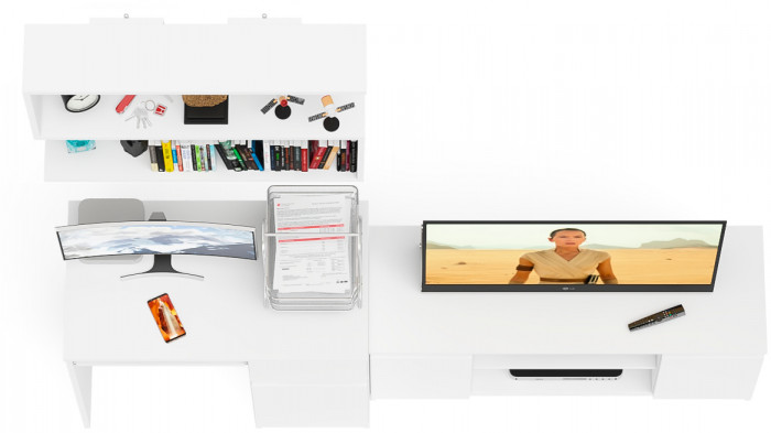 Мори компьютерный стол МС-1 правый + Тумба МТВ1200.1 + Полка 900, белый