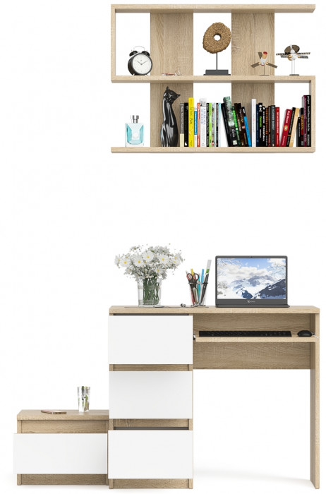 Мори Стол компьютерный МС-6 левый + Тумба ТМП400.1 + Полка 900, цвет дуб сонома/белый, ШхГхВ 130,4х50х209,6 см., НЕ универсальная сборка