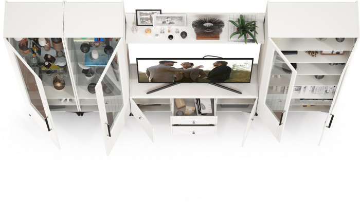 Валенсия Гостиная № 066, ЛДСП белый шагрень/МДФ белый шагрень