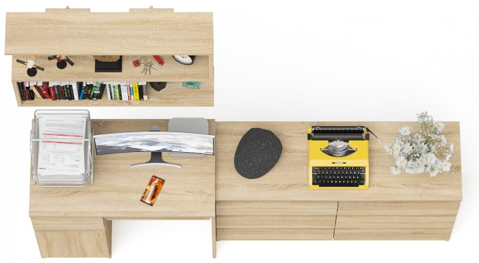 Мори компьютерный стол МС-1 левый + Комод МК1200.6 + Полка 900, дуб сонома