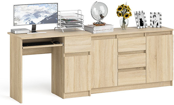 Мори компьютерный стол МС-1 правый + Комод МК1200.3, дуб сонома