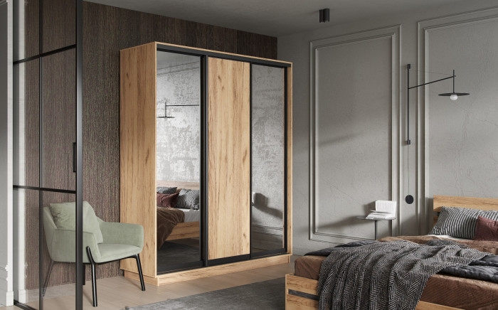 Тринити NEW Шкаф-купе 1800, Дуб крафт (вставка зеркало х2 + фасад)