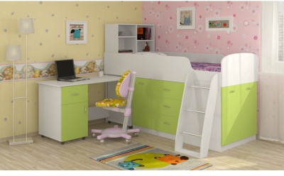 Детская кровать-чердак Дюймовочка-1, Белый / Салатовый