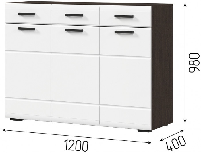 ЛИБЕРТИ КМ 01 Комод 1200 (1200х890х400) Фасад МДФ БЕЛЫЙ ГЛЯНЕЦ/Корпус ВЕНГЕ