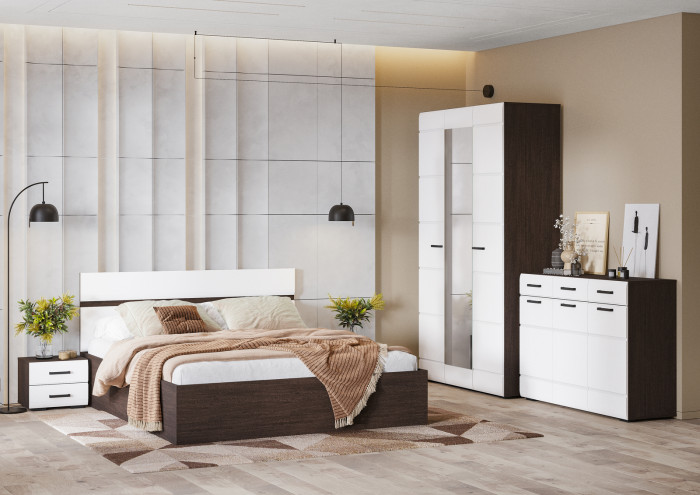 ЛИБЕРТИ КМ 01 Комод 1200 (1200х890х400) Фасад МДФ БЕЛЫЙ ГЛЯНЕЦ/Корпус ВЕНГЕ