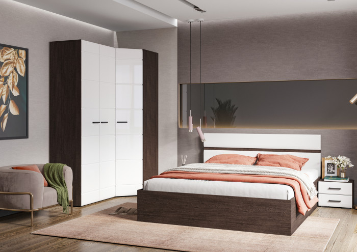 ЛИБЕРТИ КМ 01 Комод 1200 (1200х890х400) Фасад МДФ БЕЛЫЙ ГЛЯНЕЦ/Корпус ВЕНГЕ