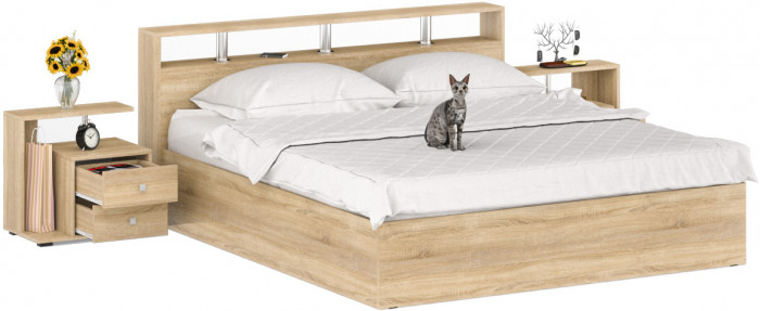 Камелия Кровать 1800 + две тумбы, дуб сонома