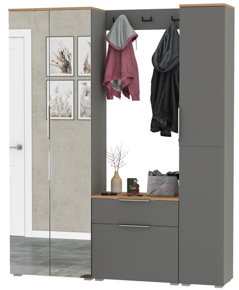 Октава Прихожая 23, цвет серый графит/дуб крафт золотой/фасады МДФ серый графит, ШхГхВ 161,5х35,4х197,6 см., универсальная сборка