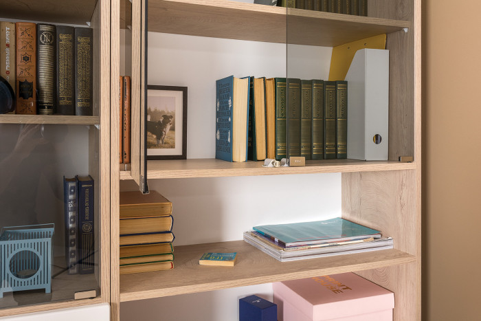 КР100 Бостон 13.156 Шкаф, цвет дуб эндгрейн элегантный/фасады МДФ милк рикамо софт, ШхГхВ 76,8х35,1х194,4 см.