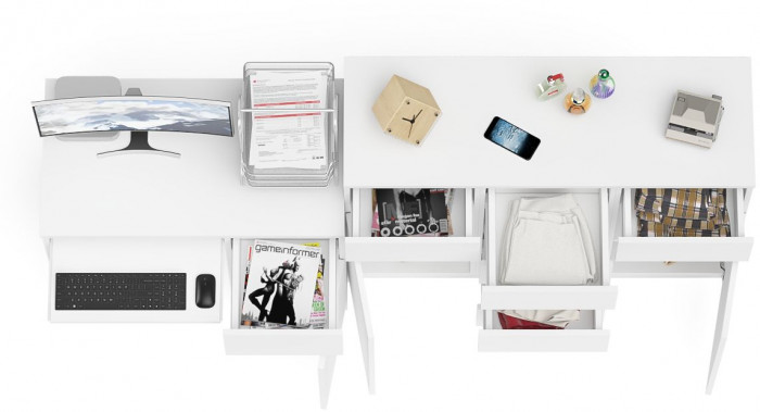 Мори компьютерный стол МС-1 правый + Комод МК1200.4, белый