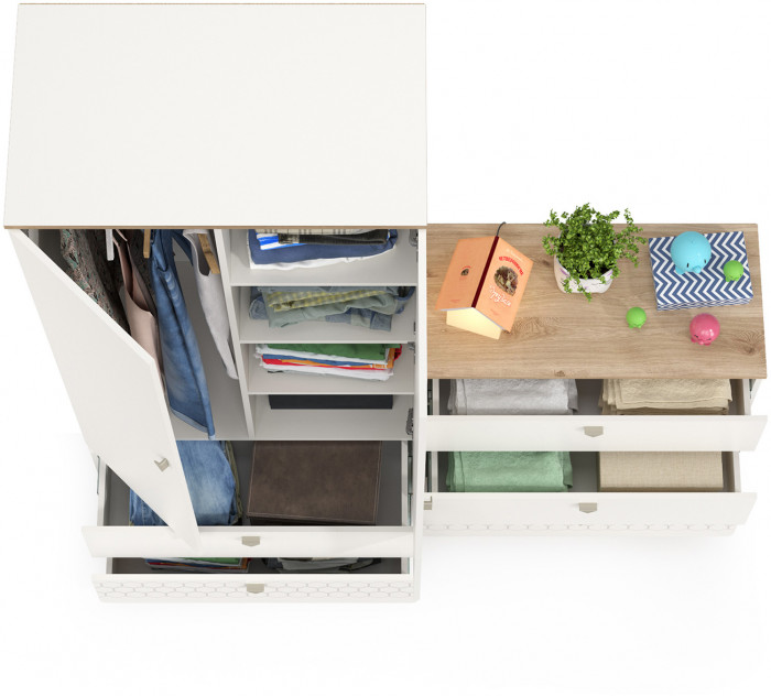 Эйп 13.334 Шкаф для одежды + 13.322 Комод , цвет белый/дуб белый, ШхГхВ 170х51,1х183,8 см., универсальная сборка