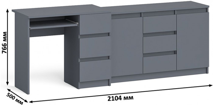 Мори компьютерный стол МС-6 правый + Комод МК1200.3, графит