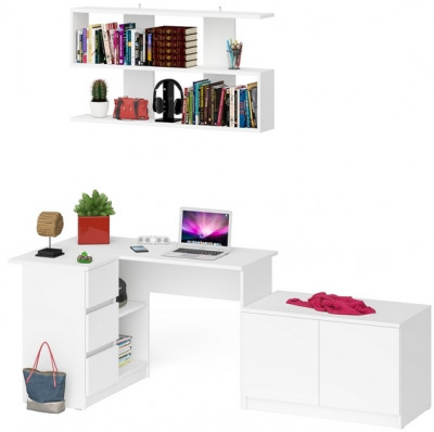 Мори Стол компьютерный МС-16 левый + Тумба МА900.1 + Полка 1200, цвет белый, ШхГхВ 214,8х84,9х209,6 см., НЕ универсальная сборка