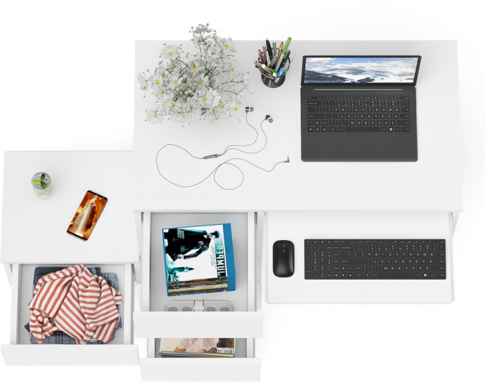 Мори Стол компьютерный МС-6 левый + Тумба ТМП400.1, цвет белый, ШхГхВ 130,4х50х76,6 см., выдвижные ящики слева, НЕ универсальная сборка