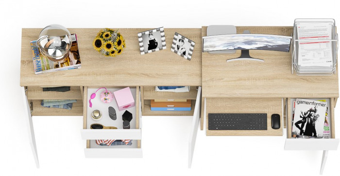 Мори компьютерный стол МС-1 правый + Комод МК1200.3, дуб сонома/белый