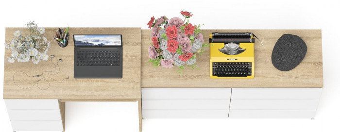 Мори компьютерный стол МС-6 левый + Комод МК1200.6, дуб сонома/белый