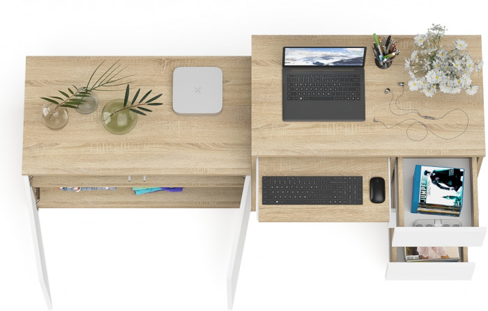 Мори компьютерный стол МС-6 правый + Тумба МА900.1, дуб сонома/белый