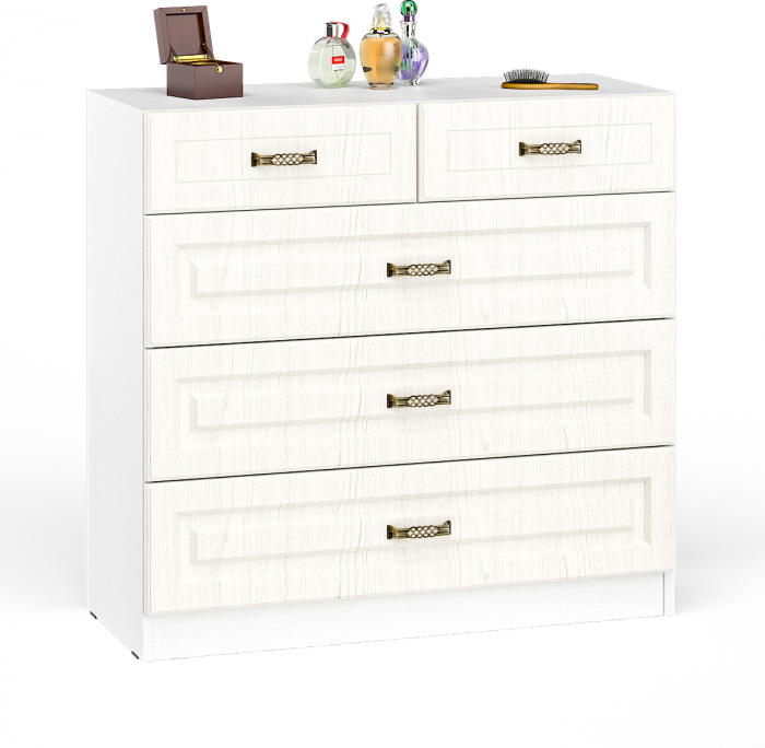 Ливерпуль Спальня № 5 Кровать 11.08ОСН + Тумба 08.146 + Полка 10.117 + Комод 10.103 + Полка 10.118, ясень ваниль/белый, 1600х2000 мм., б/м, орт. есть