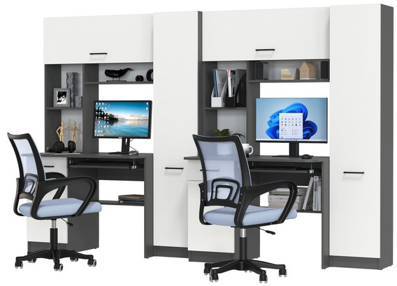 Два стола рабочих 6-0603 Альфа + два кресла 103 серых, цвет графит/белый, ШхГхВ 274х61х181 см., универсальная сборка