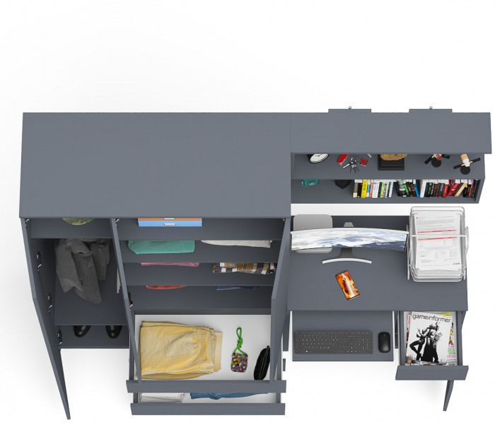 Мори Стол компьютерный МС-1 правый + Шкаф МШ1200.1 + Полка 900, цвет графит, ШхГхВ 210,4х50,4х209,6 см., НЕ универсальная сборка