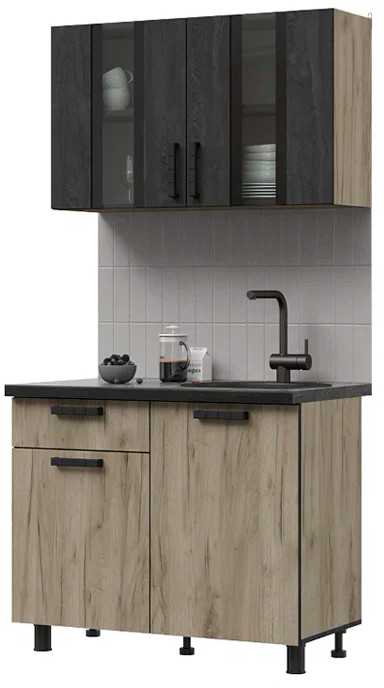 Кухня Эдинбург 1.0 Фасад ЖЕЛЕЗНЫЙ КАМЕНЬ/Корпус ДУБ КРАФТ СЕРЫЙ