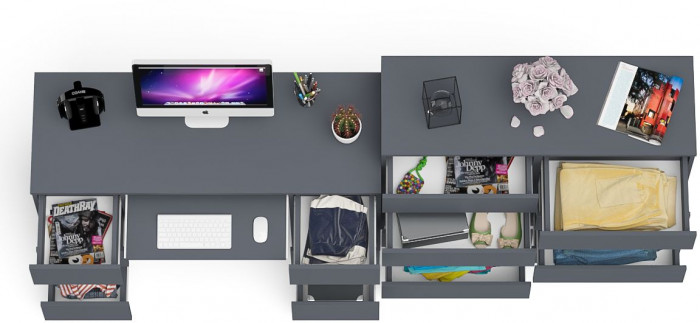 Мори Стол компьютерный МС-2 + Комод МК1200.8, цвет графит, ШхГхВ 255,8х50х94 см., универсальная сборка