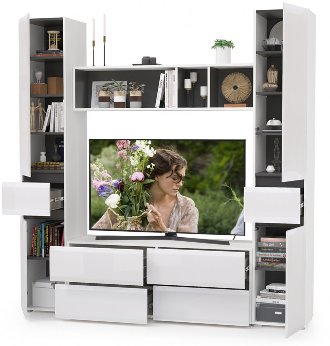 Сидней Комплектация № 016, корпус белый/чёрный/фасады МДФ белый глянец