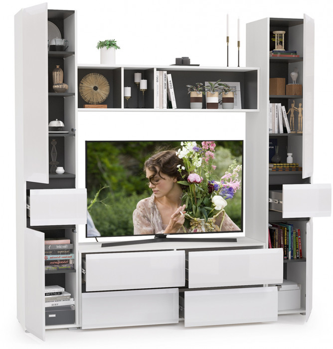 Сидней Комплектация № 016, корпус белый/чёрный/фасады МДФ белый глянец