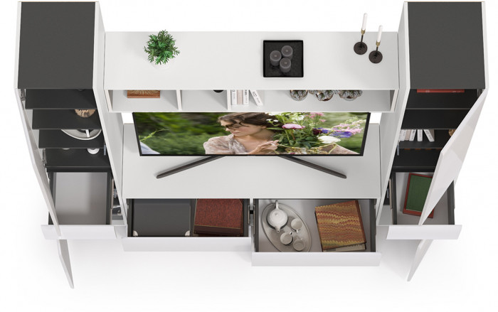 Сидней Комплектация № 016, корпус белый/чёрный/фасады МДФ белый глянец