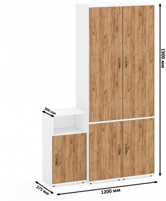 Лидер-8 Пенал МД 21Б + Пенал МД 21Б + Тумба МД 3.19, белый шагрень/крафт золото