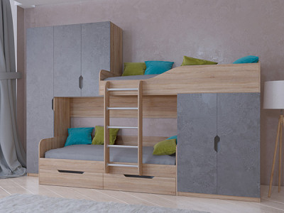 Кровать двухъярусная ЛЕО Сонома/Железный Камень