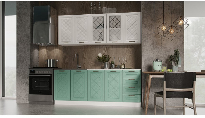 Кухня МДФ Агава 2000 (Акация белая / Моренга, Белый)