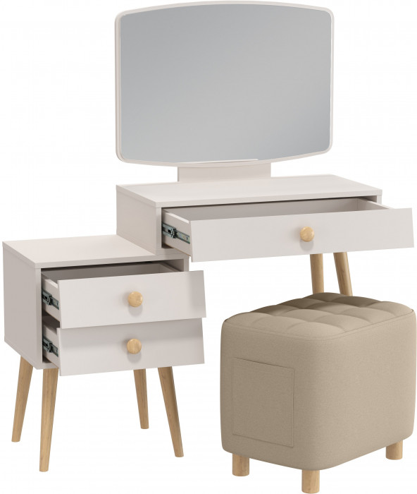Афина Спальня 4-25901М1к.с. Трюмо + Банкетка 6-5127ТКВбеж Вики, цвет кашемир серый/ткань бежевая, ШхГхВ 105х38,6х129 + 53х40х46 см., универс. сб.