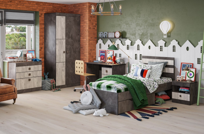 Кровать односпальная 90х200 с ящиком "Лондон" - Оникс/Бетон пайн светлый