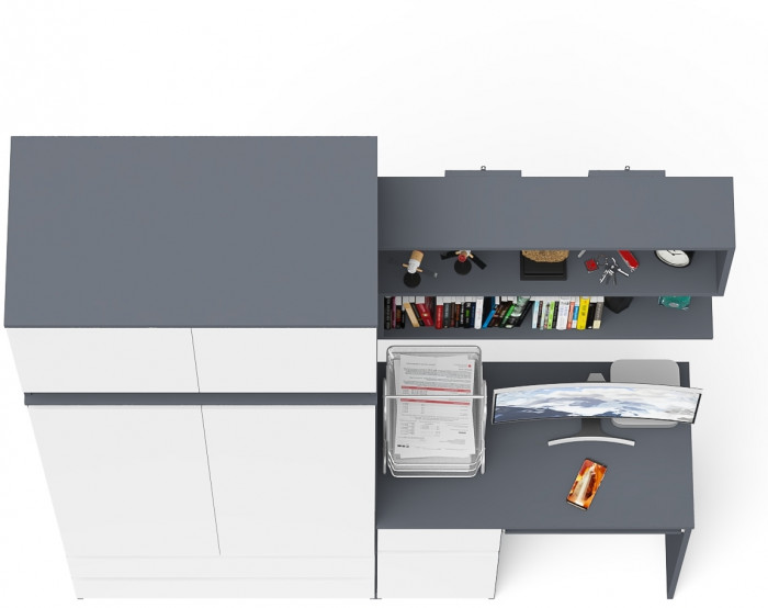 Мори Стол компьютерный МС-1 левый + Шкаф МШ900.1 + Антресоль МА900.1 + Полка 900, цвет графит/белый, ШхГхВ 180,4х50,4х234,2 см., НЕ ун. сб.
