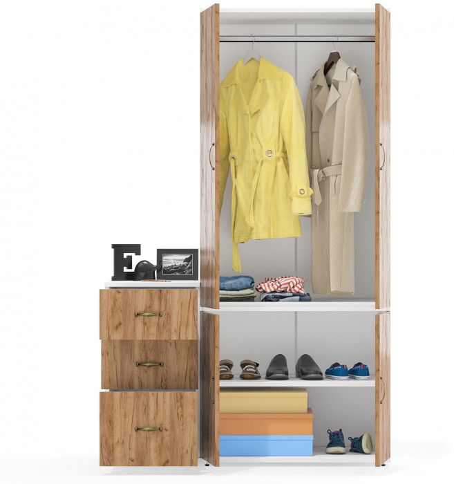 Лидер-8 Шкаф МД 19Б + Тумба МД 3.16, белый шагрень/крафт золото