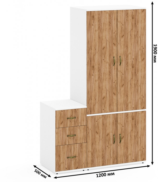 Лидер-8 Шкаф МД 19Б + Тумба МД 3.16, белый шагрень/крафт золото