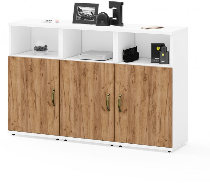 Лидер-8 Тумба МД 3.19 3 шт., цвет белый шагрень/крафт золото, ШхГхВ 120х30х75 см., универсальная сборка