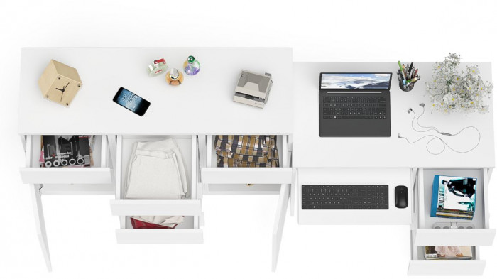 Мори компьютерный стол МС-6 правый + Комод МК1200.4, белый