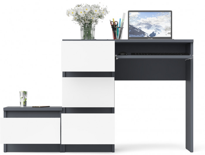 Мори Стол компьютерный МС-6 левый + Тумба ТМП400.1, цвет графит/белый, ШхГхВ 130,4х50х76,6 см., выдвижные ящики слева, НЕ универсальная сборка