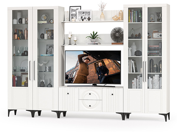 Валенсия Гостиная № 069, ЛДСП белый шагрень/МДФ белый шагрень