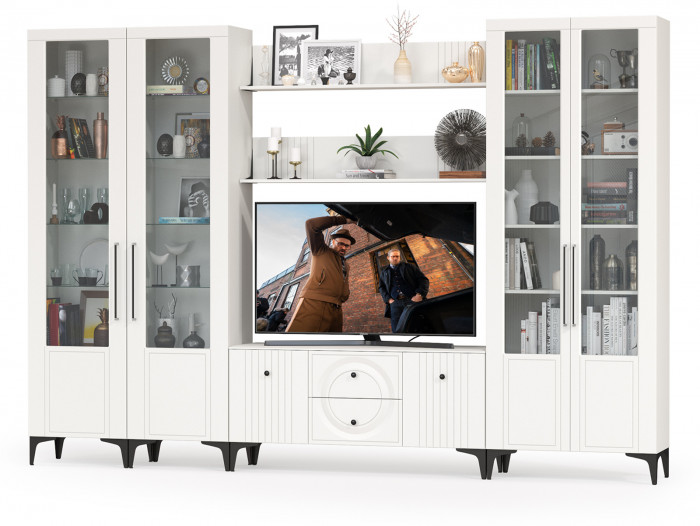 Валенсия Гостиная № 069, ЛДСП белый шагрень/МДФ белый шагрень