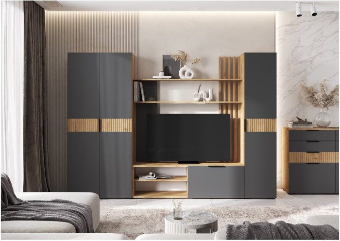 Модульная гостиная Роджина (Крафт белый, Графит)