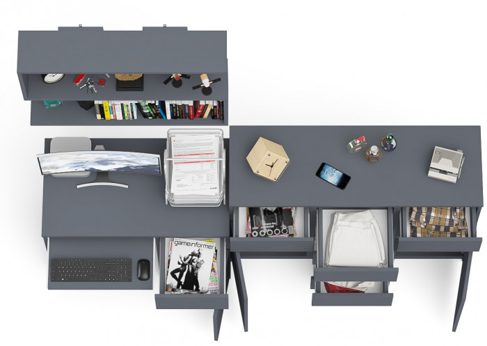 Мори компьютерный стол МС-1 правый + Комод МК1200.4 + Полка 900, графит