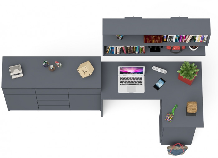 Мори компьютерный стол МС-16 правый + Комод МК1200.4 + Полка 1200, графит