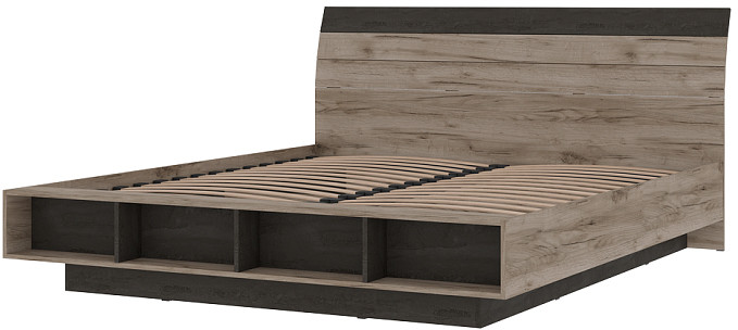 Эдинбург Кровать КР-02 1,8х2,0 (1,840х0,954х2,270) дуб крафт серый/железный камень
