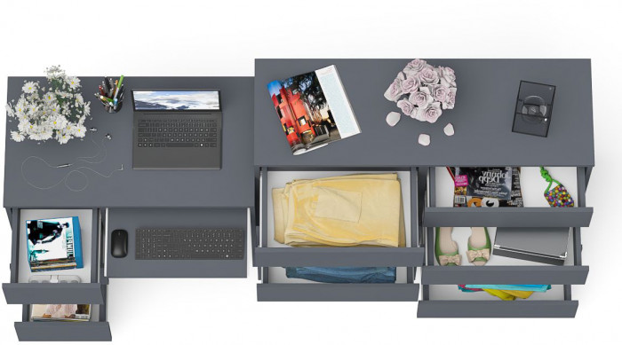 Мори компьютерный стол МС-6 левый + Комод МК1200.8, графит