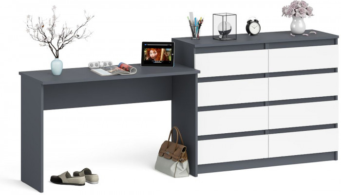 Мори письменный стол МСП1200.1 + Комод МК1200.8, графит/белый