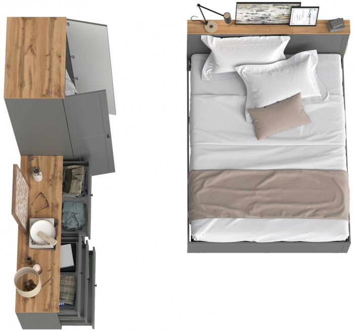 Остин 11.53 Кровать + ортопед + 13.224 Шкаф + 16.240 Комод, серый графит/дуб крафт золотой